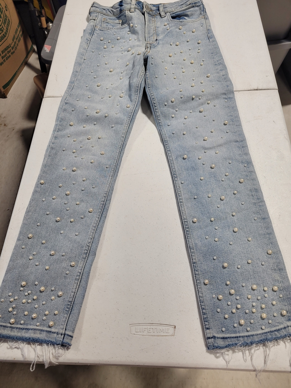 Old Navy Light Blue Pearl-Studded Straight Leg Jeans